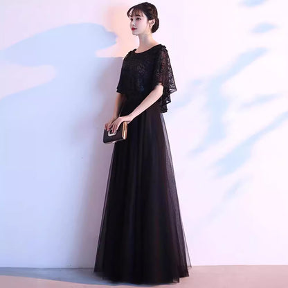2025 Long evening dress skirt women's large size high-end banquet adult temperament black high-end feeling thin 100kg fat mm belly cover