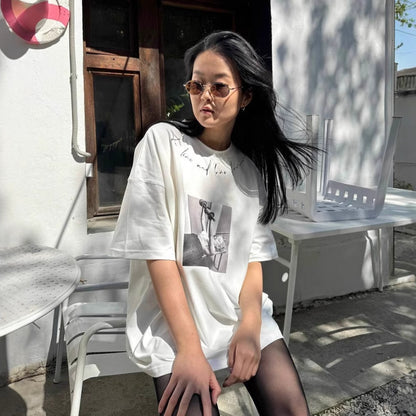 Super large size n retro short-sleeved T-shirt summer ins niche versatile street new tops  New Popular trade