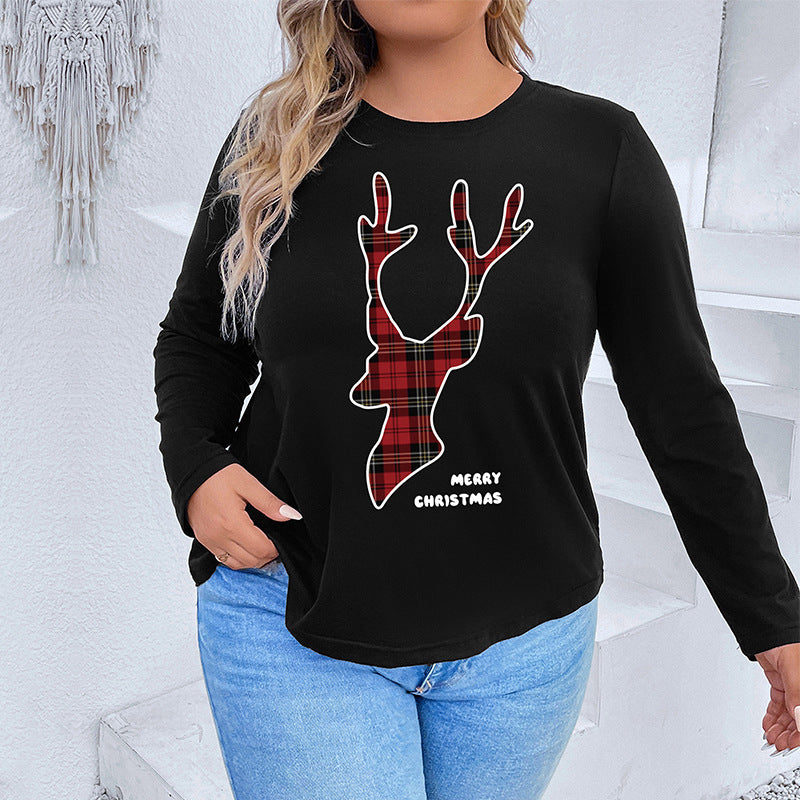 LOVEVOP Europe and the United States cross-border explosion long-sleeved round neck Christmas T-shirt Christmas essential Christmas elements women's top