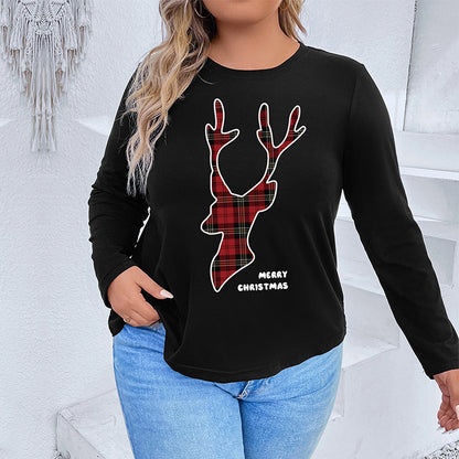 LOVEVOP Europe and the United States cross-border explosion long-sleeved round neck Christmas T-shirt Christmas essential Christmas elements women's top