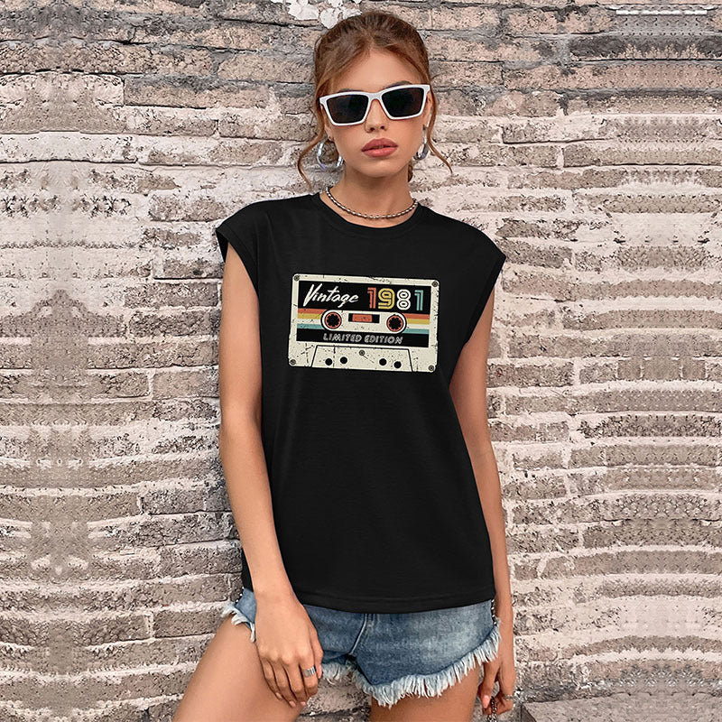 LOVEVOP Cross-border new product popular summer 2025 vest crew neck letter printed top women's Popular trade sleeveless sports t-shirt