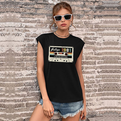 LOVEVOP Cross-border new product popular summer 2025 vest crew neck letter printed top women's Popular trade sleeveless sports t-shirt