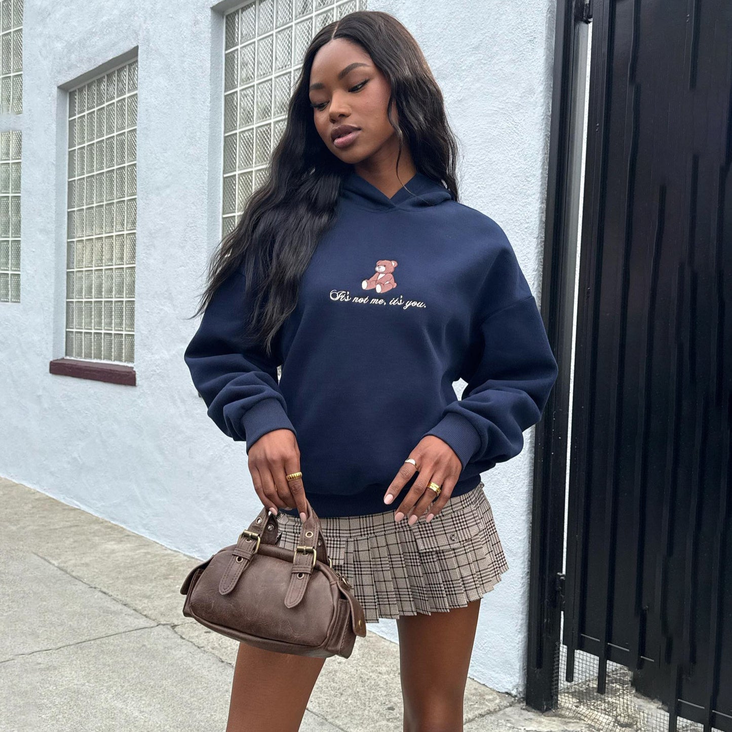 spring new bear embroidered hooded sweater custom women's loose fashion versatile women's clothing