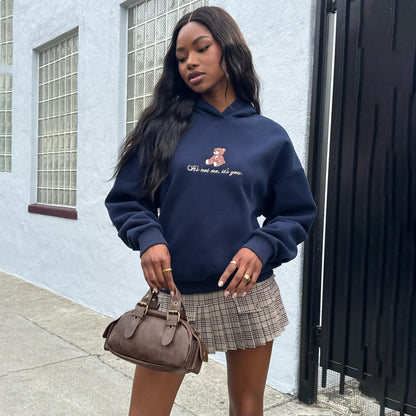 spring new bear embroidered hooded sweater custom women's loose fashion versatile women's clothing