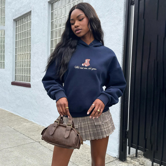 spring new bear embroidered hooded sweater custom women's loose fashion versatile women's clothing