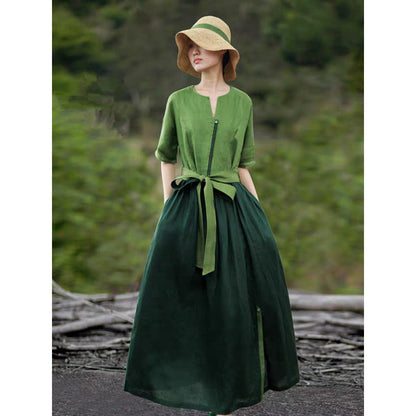 Ethnic style literary and retro women's clothing  summer new cotton and linen dress literary and retro thin temperament dress