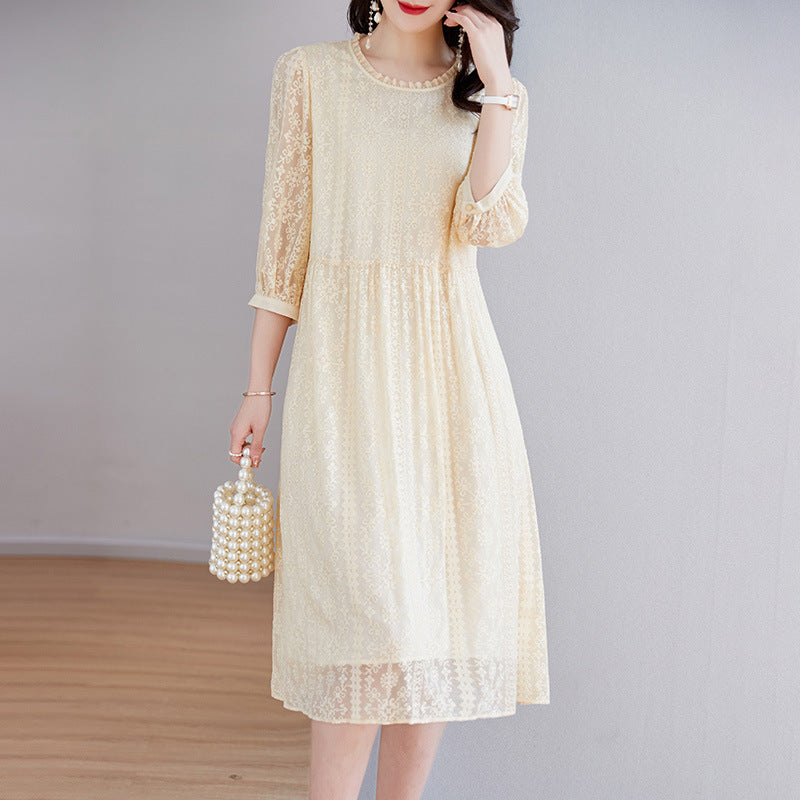 2025 Heavy industry embroidered silk dress heavy mulberry silk  skirt  women's new summer white dress