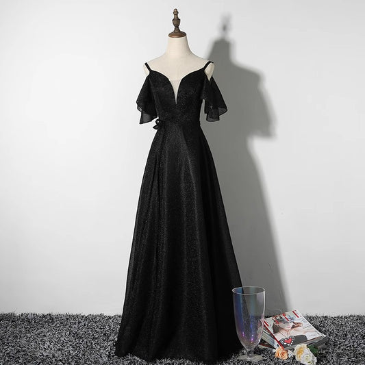 2025 Black suspender evening dress women's popular new banquet dress annual meeting birthday party thin dress dress skirt