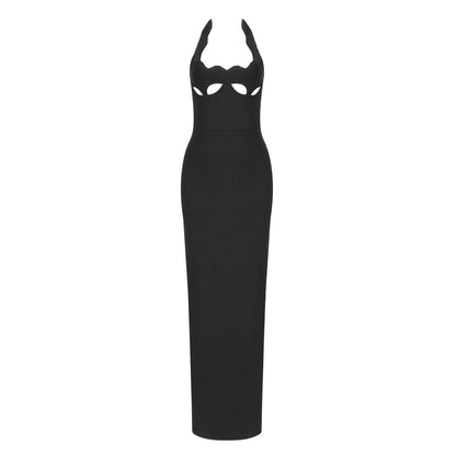 LOVEVOP  retro  black long dress neck hollow high-end sexy inner with autumn and winter design bandage dress