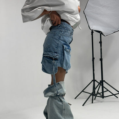 Big pocket splicing tooling denim skirt new street hottie high waist hip wrap a word female drape short skirt female