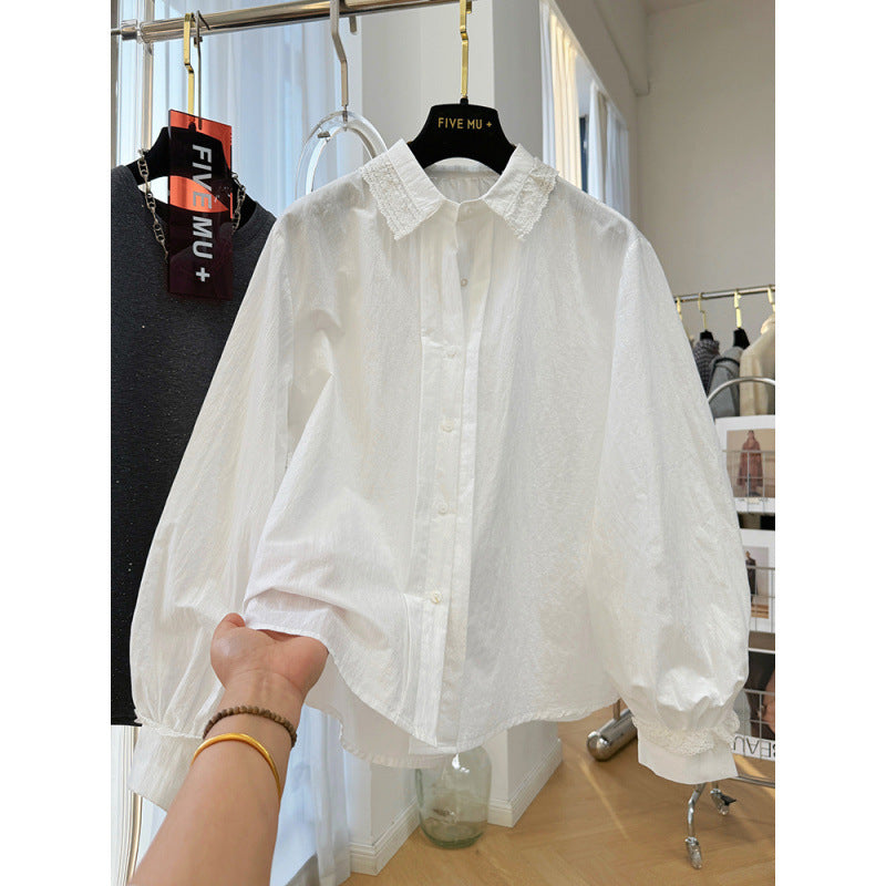 spring new fashion Korean lace long-sleeved shirt women wear a shirt inside, super good-looking top