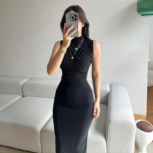 LOVEVOP  style cross-border  summer new solid color split fork high waist slim fit sexy sleeveless long women's dress