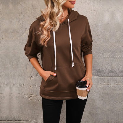 LOVEVOP Hot autumn long-sleeved new sweater cross-border hot sale casual women's clothing solid color pocket women's top