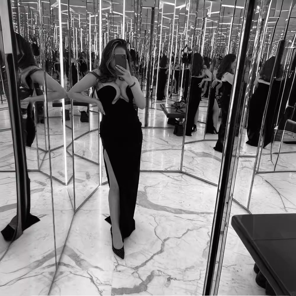 LOVEVOP  tube tops, sexy long split ends and thin elastic Popular trade dresses, Popularan station women's clothing, summer black interior