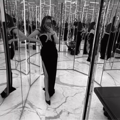 LOVEVOP  tube tops, sexy long split ends and thin elastic Popular trade dresses, Popularan station women's clothing, summer black interior