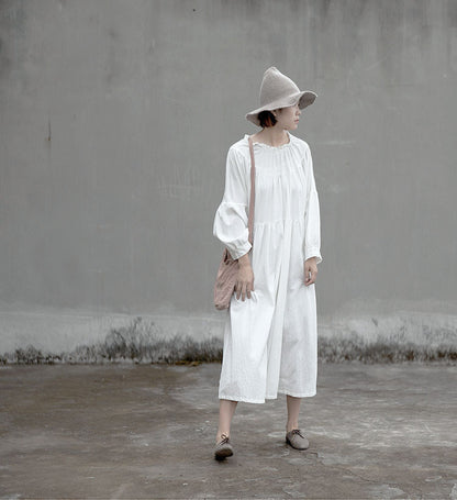 spring and autumn white lace collar, simple and elegant women's lantern sleeves, atmospheric and comfortable dress