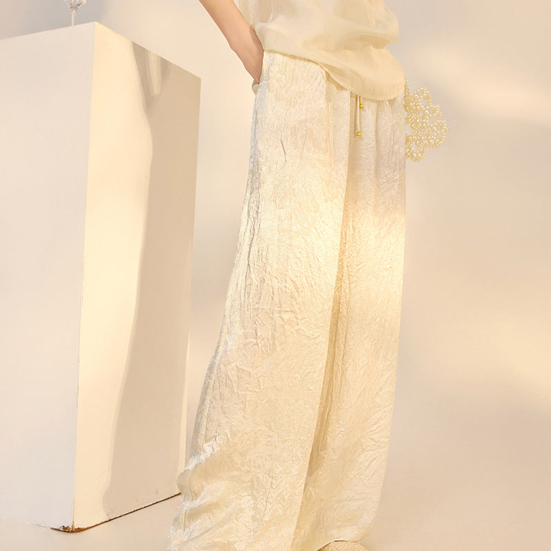 New Chinese style light luxury temperament solid color casual pants women's summer new loose and thin acetic acid trousers M5163