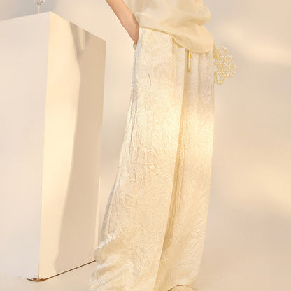 New Chinese style light luxury temperament solid color casual pants women's summer new loose and thin acetic acid trousers M5163