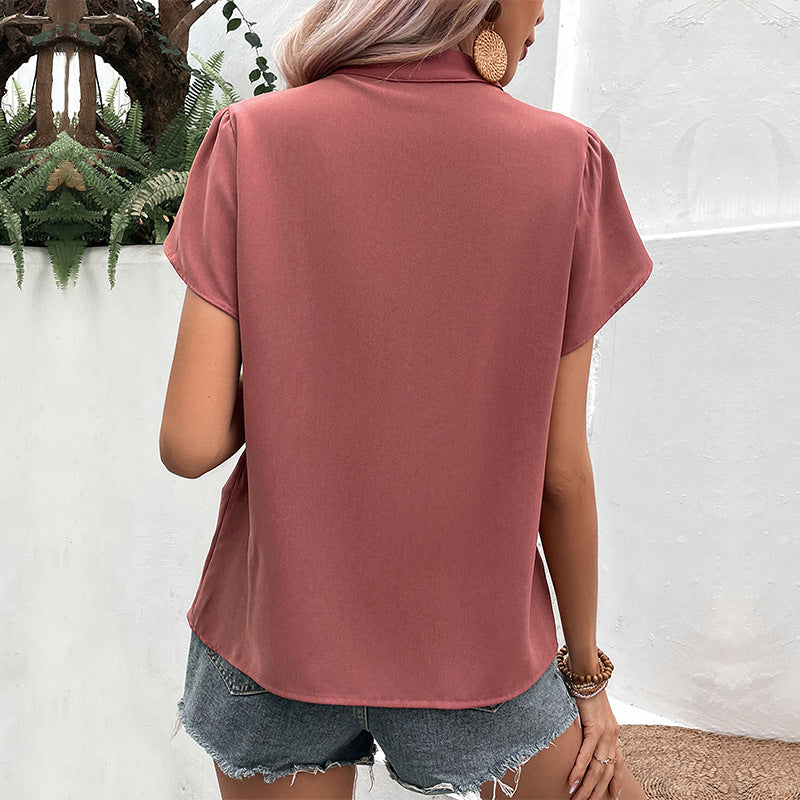 LOVEVOP Popular trade summer popular new New women's clothing 2025 pullover v-neck sexy red short-sleeved shirt