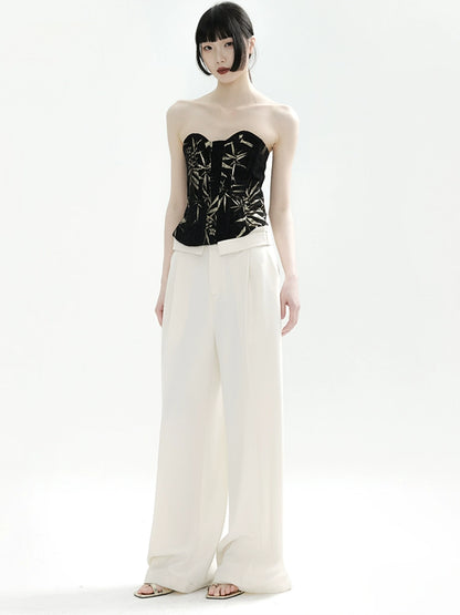 APOZi collection [ink reset] new Chinese golden bamboo two-color tube top thin backless top women