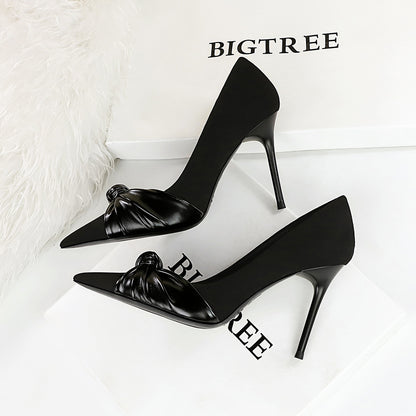 2025 3739-1 Korean version of fashion pedicure, delicate and thin, thin heels, high heels, shallow mouth, pointed bow, single shoes, women's high heels