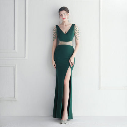 19950 #Popular trade dress hot diamond beads star officiating dinner wedding long evening dress dress