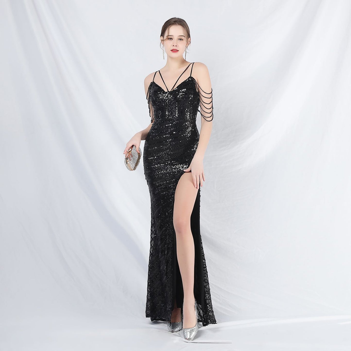 31825 #Popular trade new craft beaded long suspender evening dress