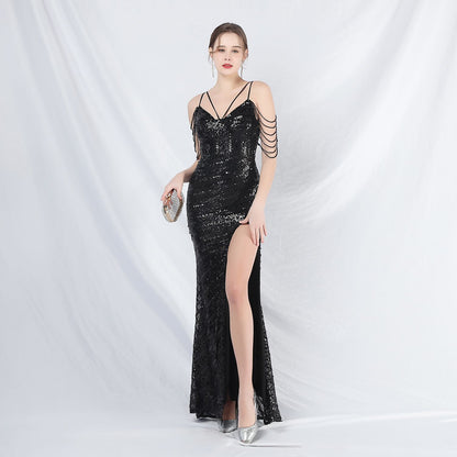 31825 #Popular trade new craft beaded long suspender evening dress