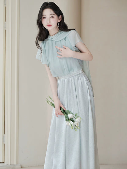 pure mint green temperament top niche designer beautiful fairy fake two tulle dress