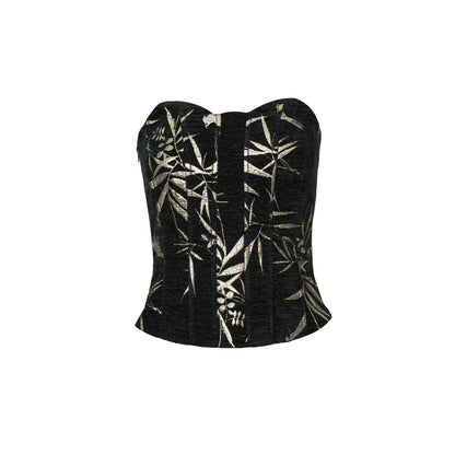 APOZi collection [ink reset] new Chinese golden bamboo two-color tube top thin backless top women