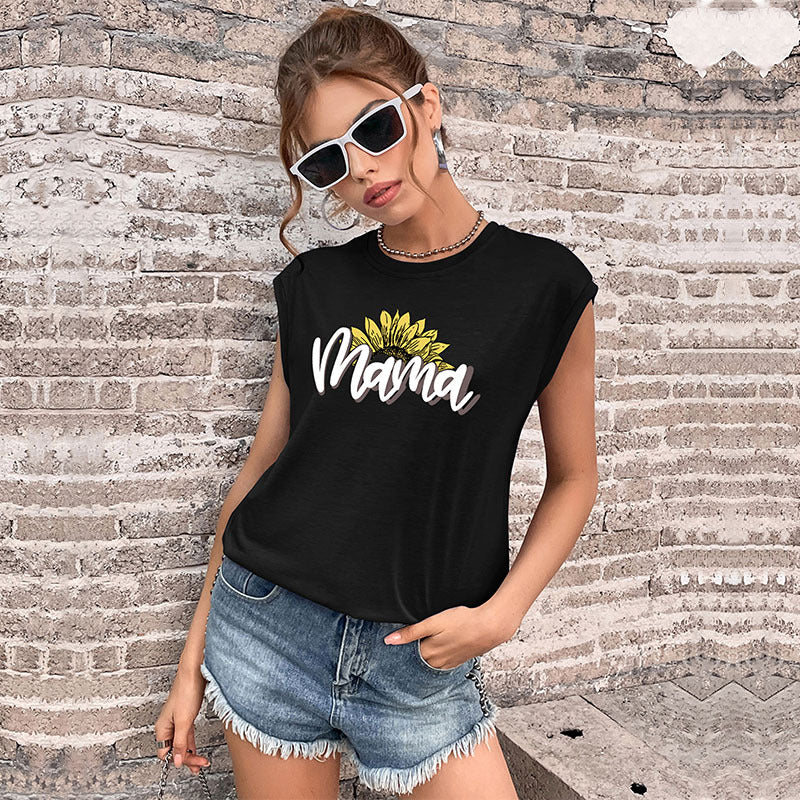 LOVEVOP New popular Summer South East Asia Vest Crew Neck Printed Top Guangzhou Sleeveless Letter T-Shirt Wholesale
