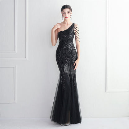 19620 #bead mesh yarn craft beads celebrity party evening dress sexy long and thin toast dress new