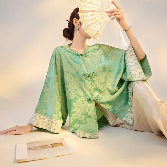 spring new Chinese style printed shirt retro celebrity temperament light luxury loose top M5007