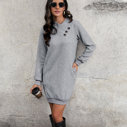 LOVEVOP Hot trade autumn and winter new cross-border  2025 women's clothing long-sleeved crew neck dress fashion pocket button knitting