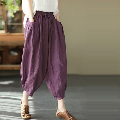 summer new Korean version of Popular style solid color simple large size loose and thin casual versatile nine-point Harlan pants women