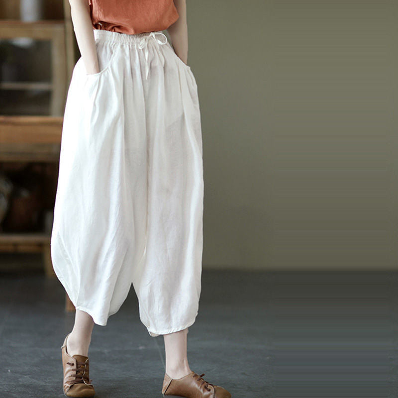 summer new Korean version of Popular style solid color simple large size loose and thin casual versatile nine-point Harlan pants women
