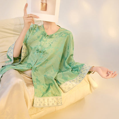 spring new Chinese style printed shirt retro celebrity temperament light luxury loose top M5007