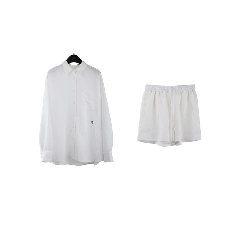 2025 [4 colors optional] Modal long-sleeved shirt + casual shorts 2025 spring and summer Korean version two-piece suit female T283
