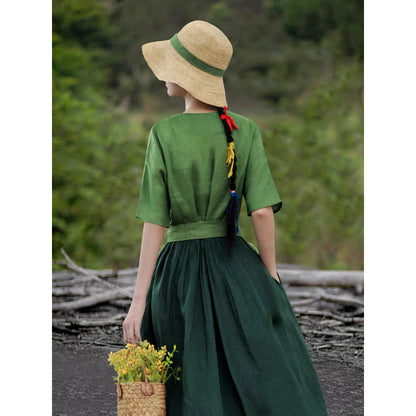 Ethnic style literary and retro women's clothing  summer new cotton and linen dress literary and retro thin temperament dress