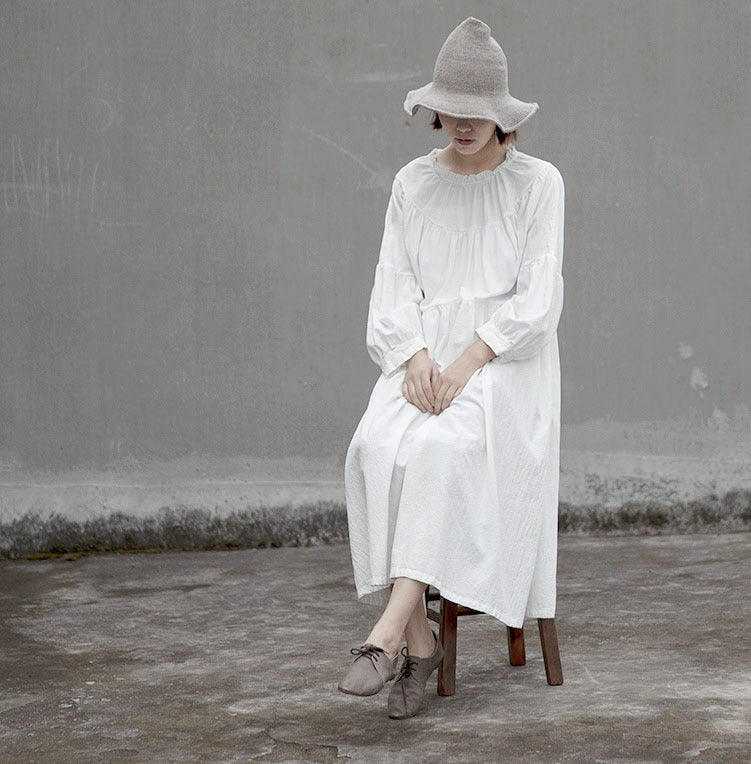 spring and autumn white lace collar, simple and elegant women's lantern sleeves, atmospheric and comfortable dress