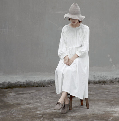 spring and autumn white lace collar, simple and elegant women's lantern sleeves, atmospheric and comfortable dress