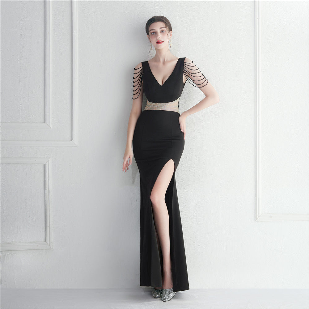 19950 #Popular trade dress hot diamond beads star officiating dinner wedding long evening dress dress