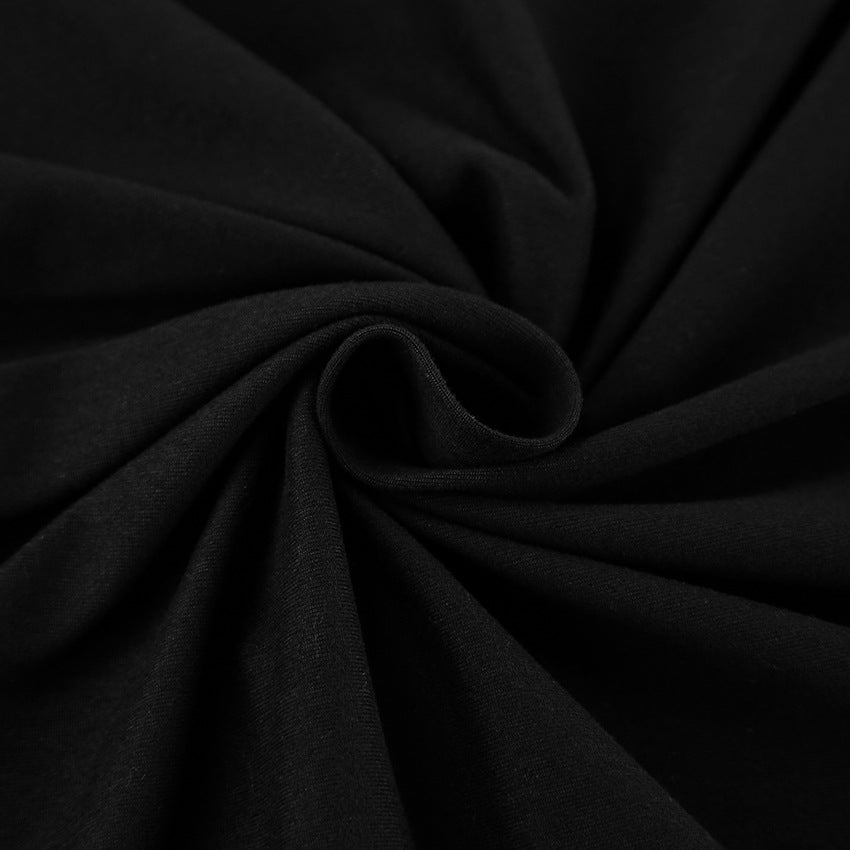 2025 Autumn and winter black sexy slim fit and thin knitted square collar design lace-up dress New commuting split skirt