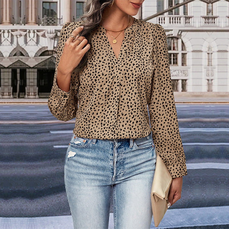 LOVEVOP New Hot Trade Wholesale Hot Autumn New 2025 Women's Cross-border Long Sleeve Leopard Print Shirt Women