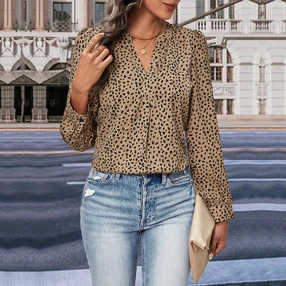 LOVEVOP New Hot Trade Wholesale Hot Autumn New 2025 Women's Cross-border Long Sleeve Leopard Print Shirt Women