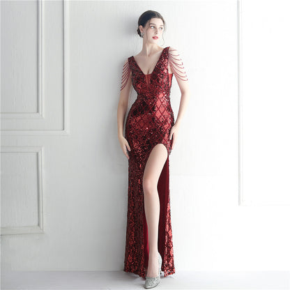 19978 #Cross-border Spot Heavy Industry Nail Beads Symphony Beads Star Hosts Bridal Dinner Ceremony Long Evening Dress