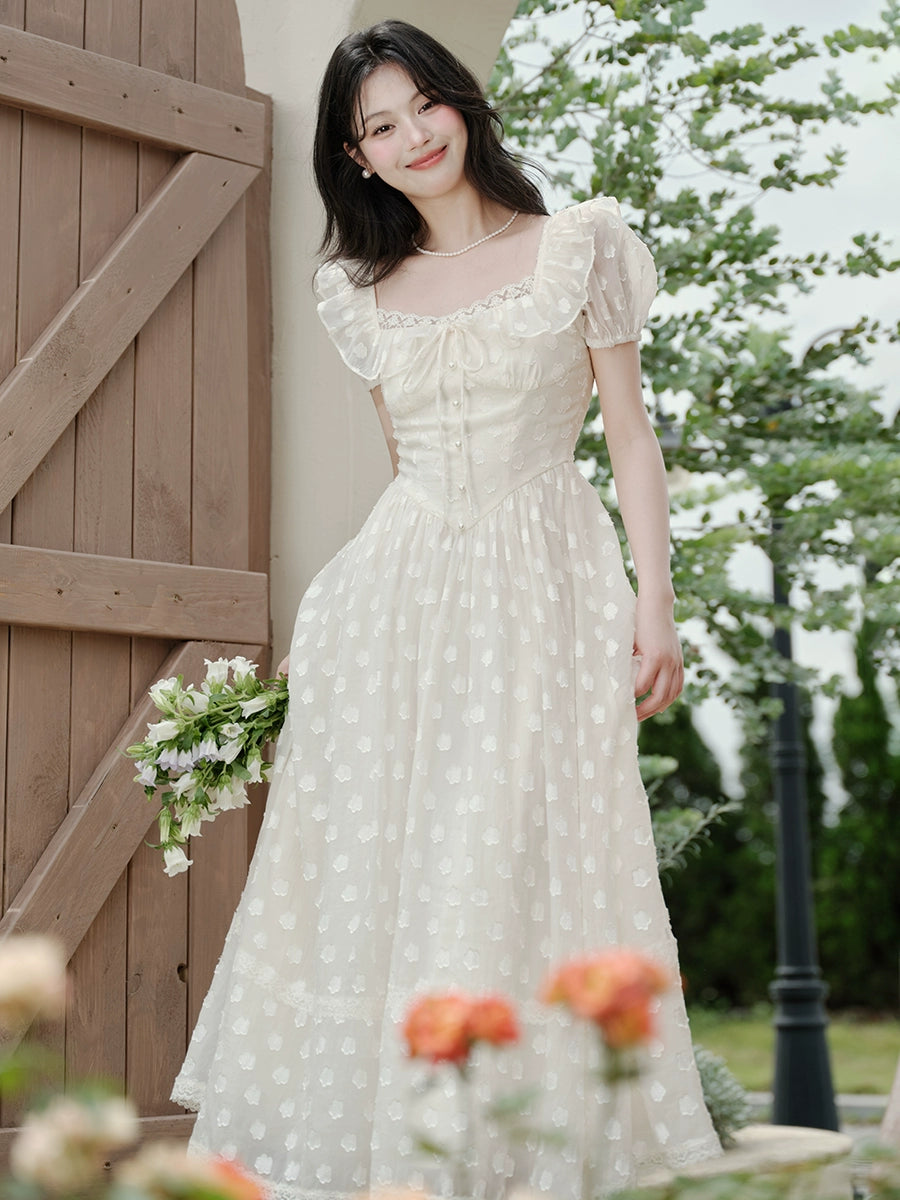 seaside vacation white moonlight dress women's summer high-end jacquard temperament lace long dress first love small white dress