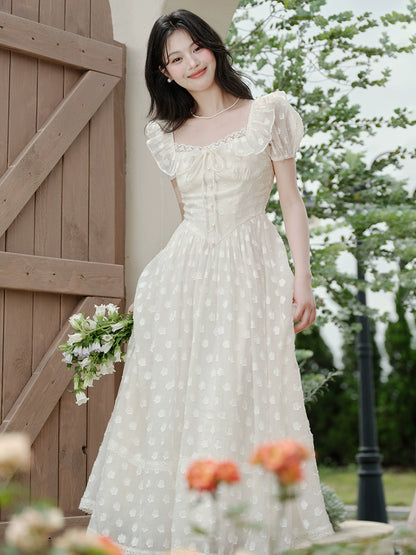 seaside vacation white moonlight dress women's summer high-end jacquard temperament lace long dress first love small white dress
