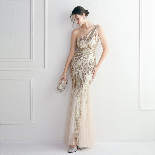 19620 #bead mesh yarn craft beads celebrity party evening dress sexy long and thin toast dress new