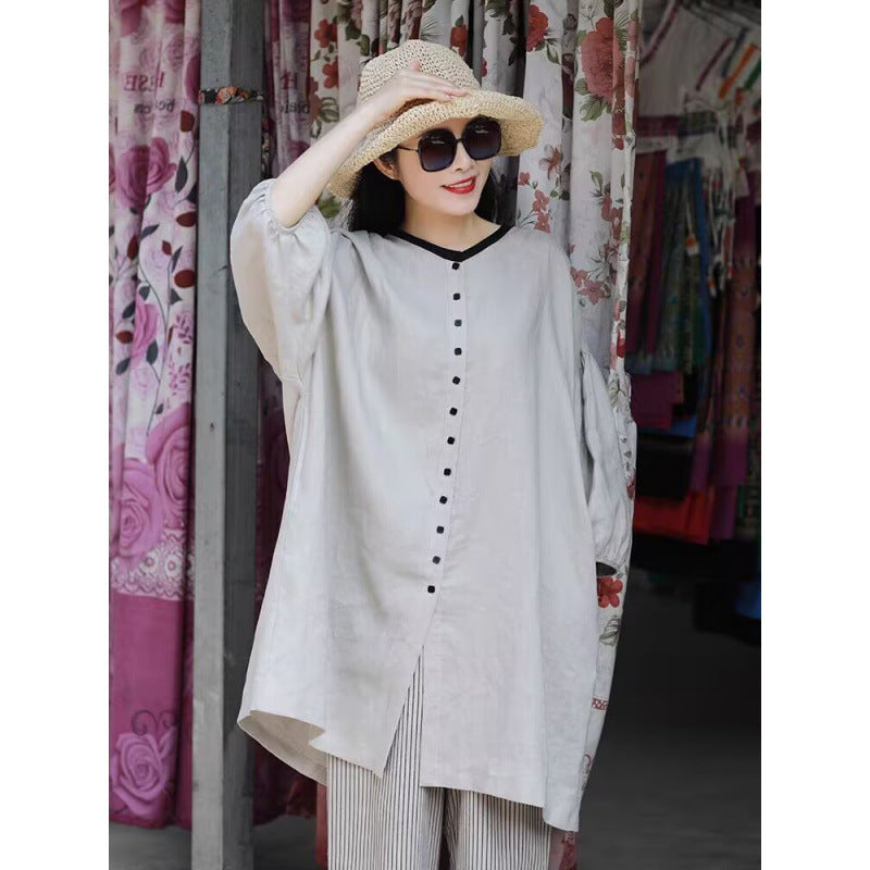 summer new retro literary oversized loose age reduction casual style long temperament cardigan top women